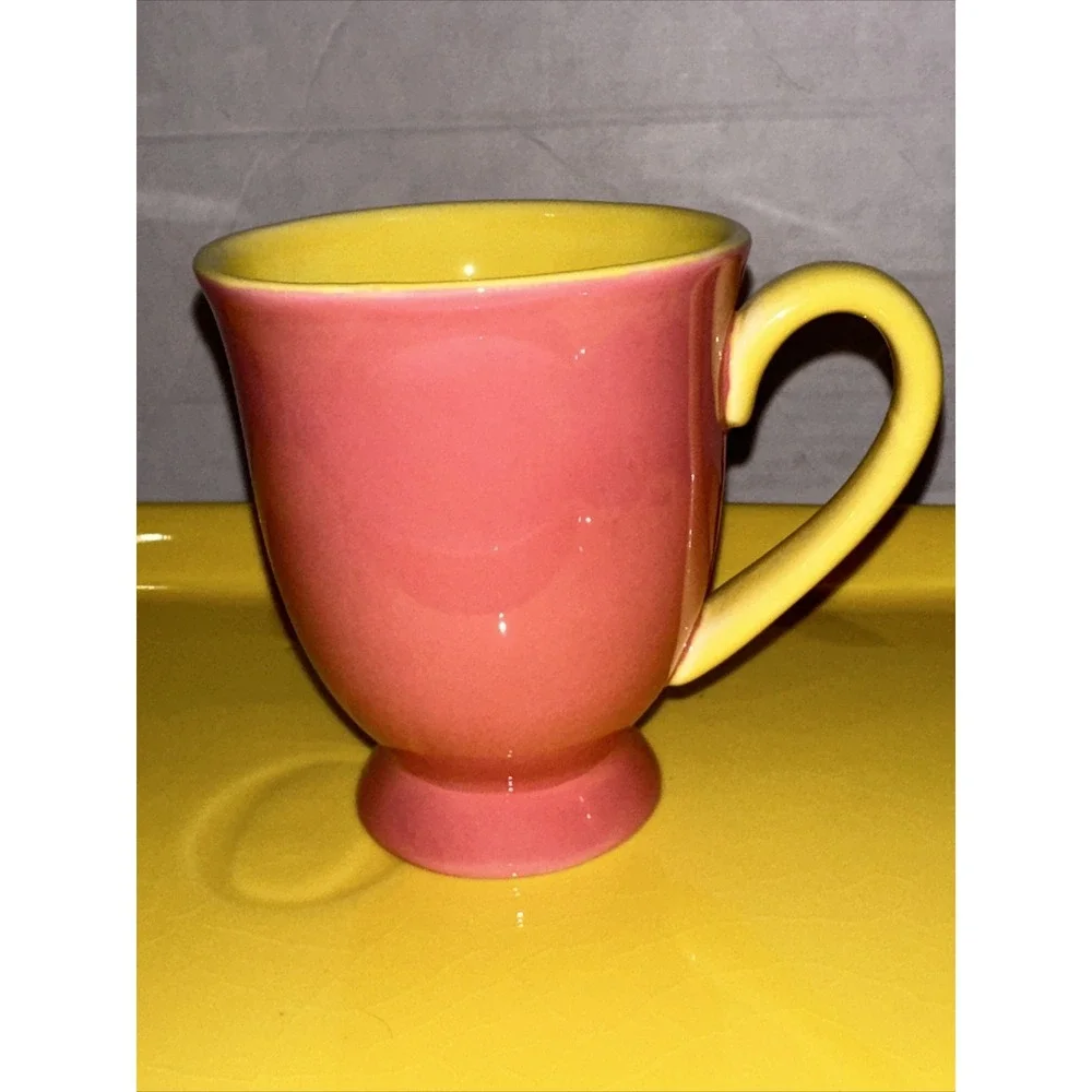 Tea Set Teapot‎ Two Mugs & Tray Green Pink Yellow Color Block 4pc Oprah Winfrey